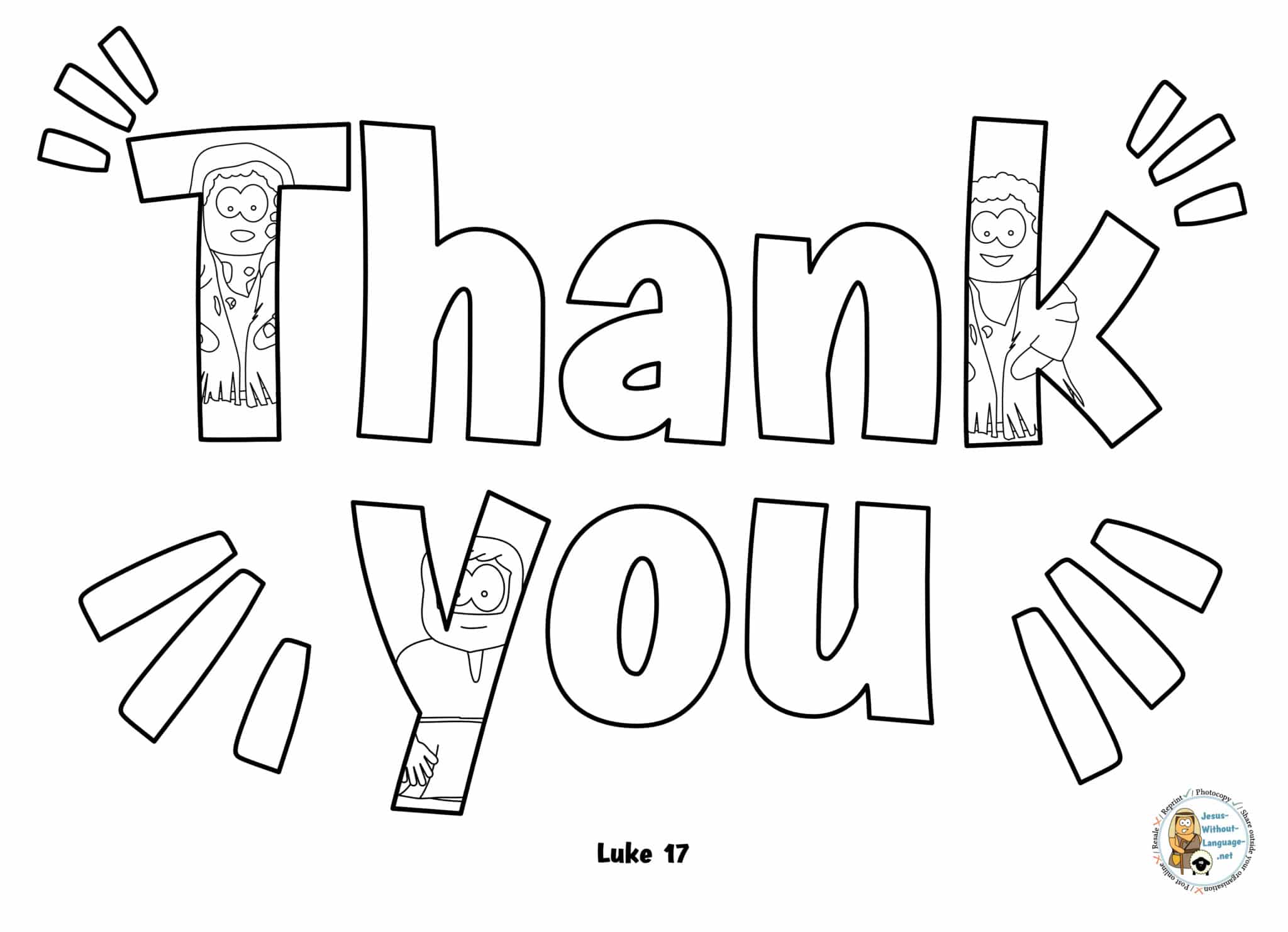 10th leper Thank you text colouring page